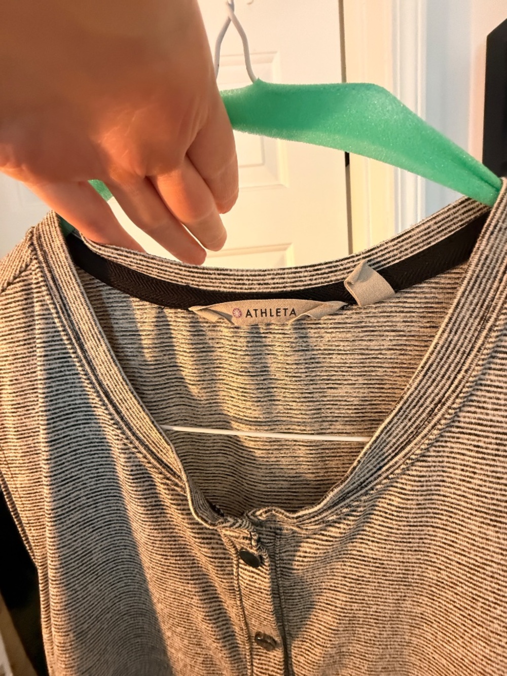 Athleta gray maxi dress micro stripe Henley size small - Picture 12 of 12